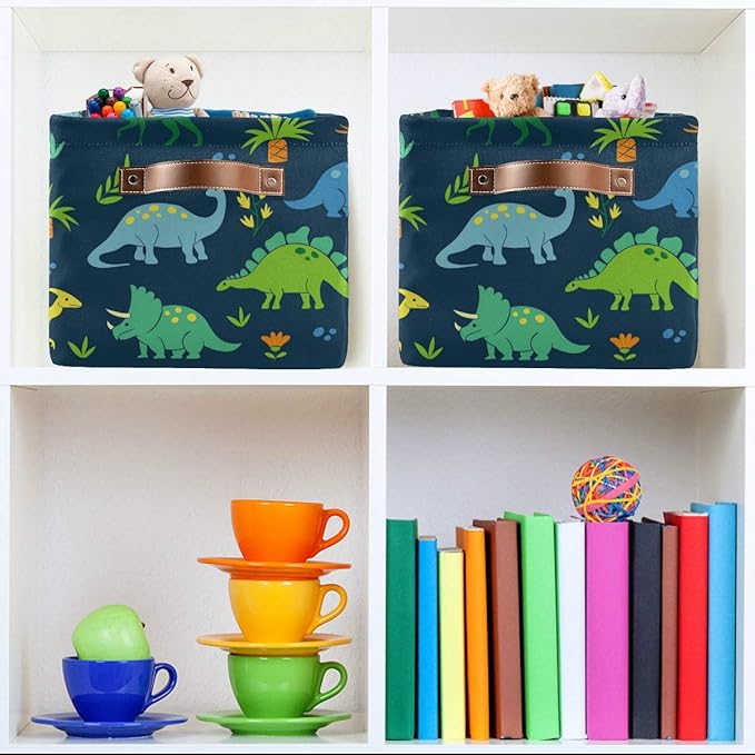 Rectangular Storage Bin Dinosaur Basket with Handles - Organizer Bin for Toys, Books, Laundry Basket for Kids/Pets, Playroom
