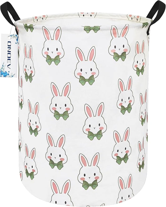 Round waterproof laundry basket,foldable storage basket,laundry Hampers with handle,gift basket,suitable for children's room and toy storage (Rabbit)