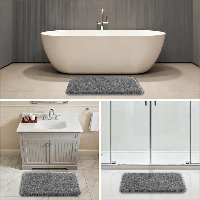 Gray Bathroom Rugs 20"x32" - Soft Plush Bath Mat, Non Slip Absorbent Microfiber Bathroom Rug, Machine Washable Floor Mat - Perfect for Vanity, Sink or Bathtub Area