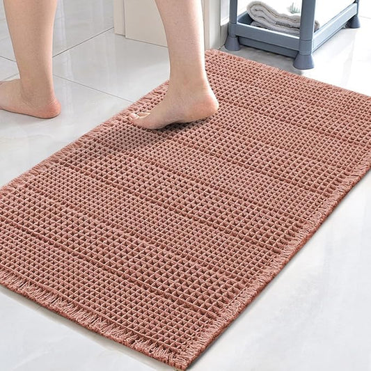 H.VERSAILTEX Upgraded Waffle Bath Mat Super Absorbent Non Slip Bath Rug Soft Pink 24" x 36"