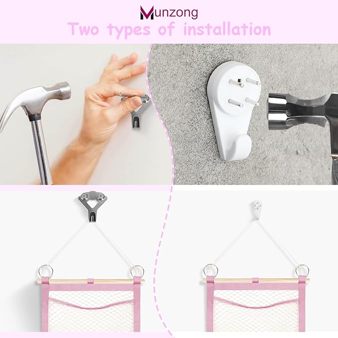 Munzong Headband Holder 52x17 inch, Pink Hair Bow Clip Organizer for Baby Girls, 4 Tier Wall Hanging Headband Shelf w/Mesh Bag, Large Nursery Hair Accessories Storage Hanger for Toddler Women
