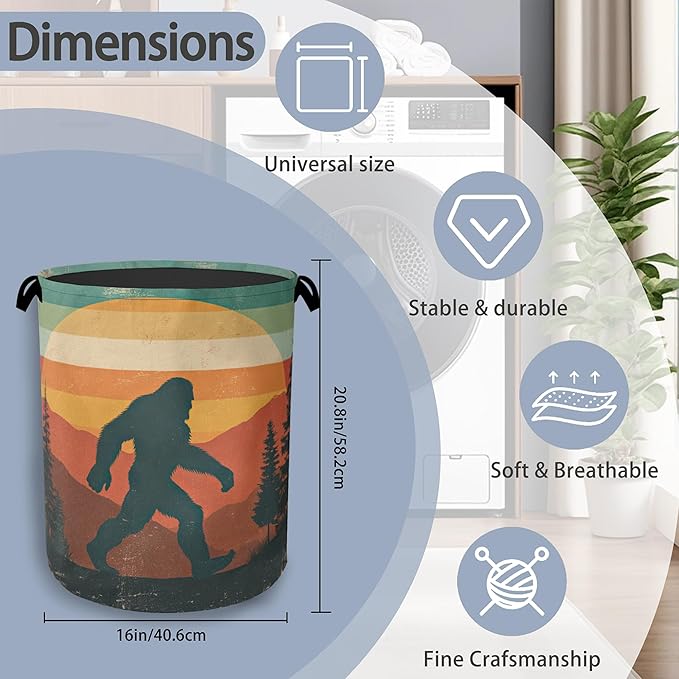 Retro Big Foot Laundry Basket,Oxford Cloth Laundry Hamper with Handle Foldable Portable Clothes Storage Basket for Bathroom Bedroom Dorm Room 16" x 20.8"