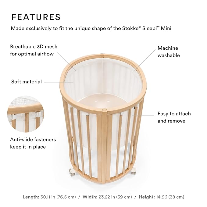 Stokke Sleepi Mini Mesh Liner V3, White - Compatible with Sleepi Mini V3 - Breathable 3D Mesh for Safe Sleep - Machine Washable
