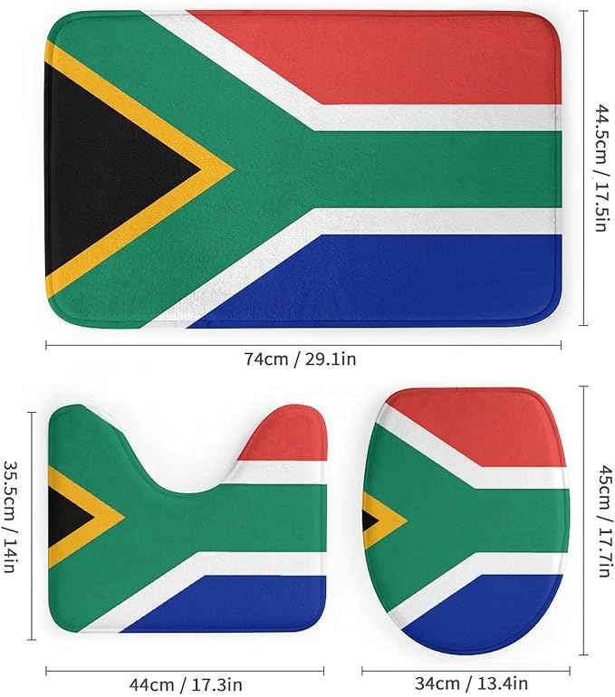 4 Piece Bathroom Rug Set with Shower Curtain, Non-Slip Bath Mat Toilet Cover Set, South Africa Flag Bathroom Rug Sets