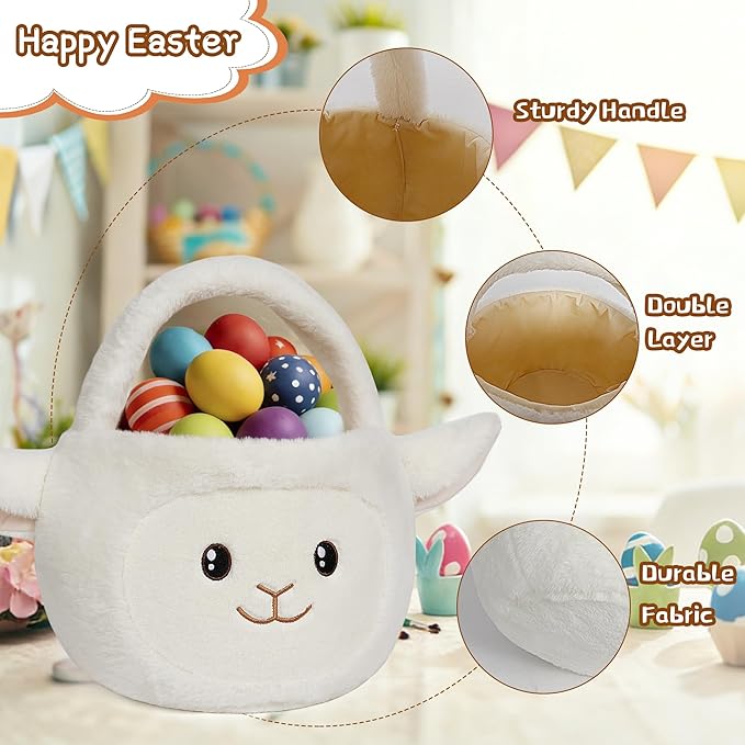 Easter Basket, Easter Baskets for Kids,Sheep Baskets with Handle for Gifts Empty, Bunny Egg Hunting, Basket Stuffers Essentials