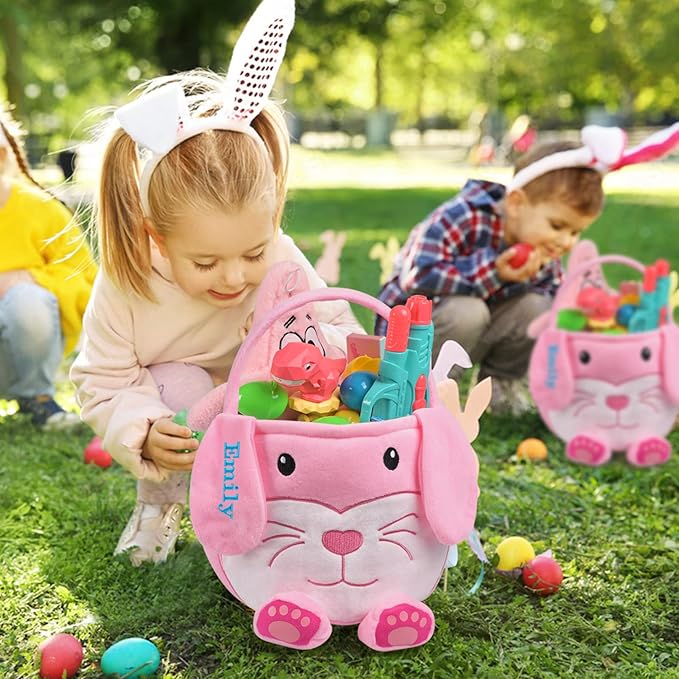 Personalized Easter Basket, PEMIRSAYO Easter Baskets for Kids Easter Bunny Baskets Custom Easter Basket Personalized Easter Gifts Toddler Easter Baskets Empty - Pink