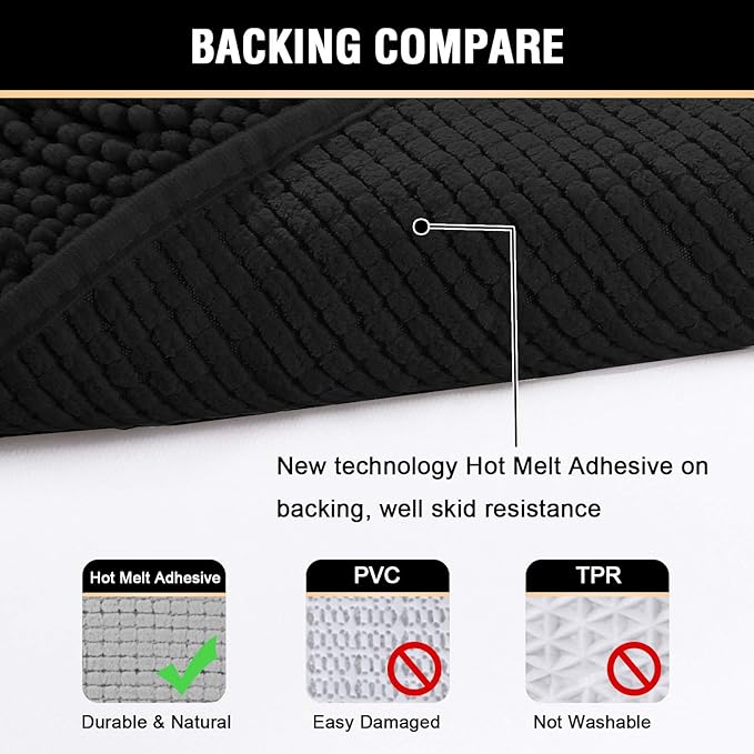 H.VERSAILTEX Microfiber Bath Rugs Chenille Floor Mat Ultra Soft Washable Bathroom Dry Fast Water Absorbent Bedroom Area Rugs, 24 x 42 - Inch, Black