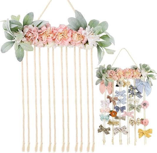 POVETIRE Bow Holder for Girls Hair Bows, Clips Hanging Organizer Baby Headband Storage Hair Accessory Display for Wall Room Baby Nursery Decors (Flower)