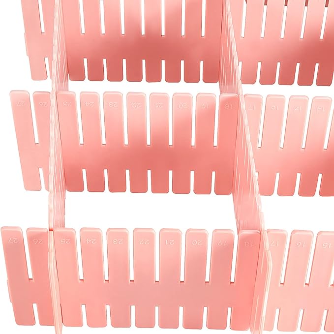 72-Piece DIY Grid Drawer Organizer - 12.6 Inch Adjustable Drawer Dividers for Sock, Underwear, Scarf - 36 White, 36 Pink