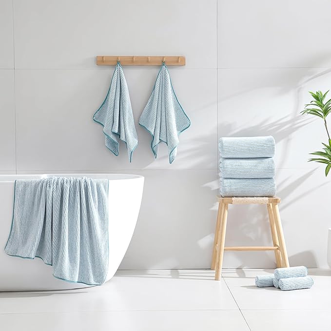8-Piece Premium Towel Set for Bathroom|2 Oversized Large Bath Sheet,2 Hand Towels,4 Washcloths|Soft Cozy Highly Absorbent Fast Dry Microfiber Shower Towel Set for Hotel Bathroom Essentials,Lake Blue