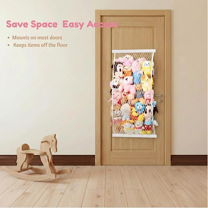 Stuffed Animal Storage Holder, Elastic Stuffed Animal Net,Door/ Wall Mount Length Adjustable Hanging Stuffed Animal Organizer, Plushie Net For Nursery Play Room-White Boards Patent