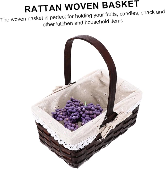 PRETYZOOM Rattan Woven Food Storage Container Rectangular Baskets Kitchen Organizer