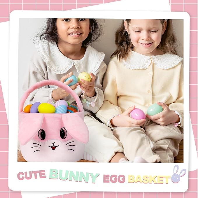 Easter Egg Baskets for Kids Bunny Basket with Folded Ears Easter Bag Buckets Hunting Gifts for Boys and Girls