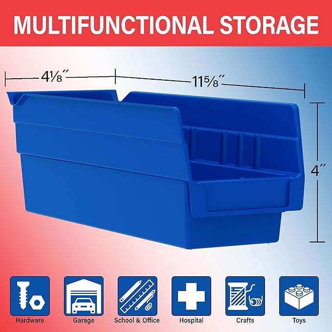 Akro-Mils 30120 Plastic Shelf Bins, Heavy Duty Storage Bins for Garage, Closet, and Drawer Organization, 12" x 4" x 4", Yellow, 24-Pack