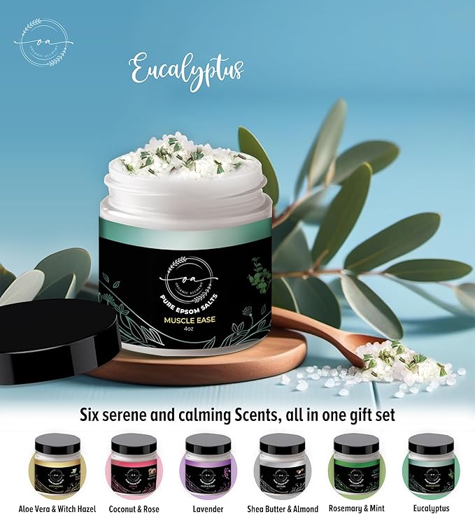 Epsom Bath Salts Gift Set, Relaxing Spa Salt & Essential Oils, Bubble Bath Soaks - Lavender, Eucalyptus, Coconut, Shea Butter, Rose Mary & Aloe Vera Self Care Gifts for Women (6 Pack)