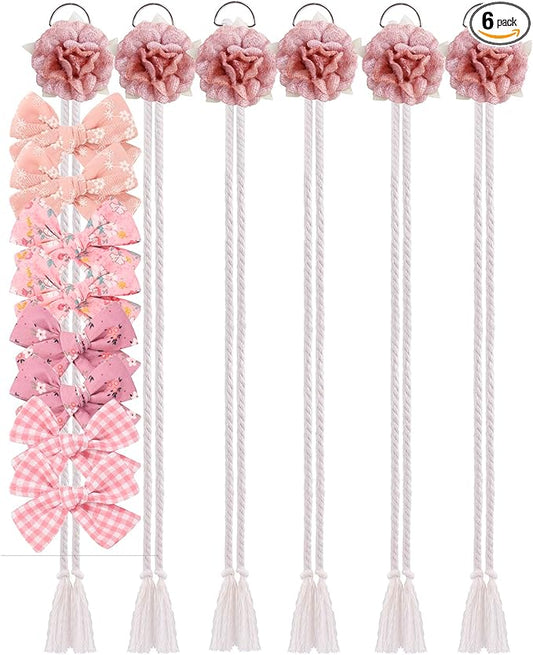 cherrboll Flower Hair Bow Organizer for Baby Girls, 6PCS Floral Hair Clips Holder Headband Hair Accessories Wall Hanging Organizers Storage for Toddler Room Nursery Decor