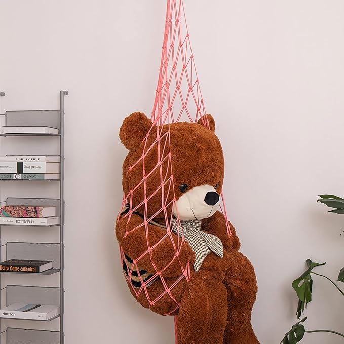 Novel Stuffed animal Net or Hammock Macrame Plush Toy Display-6.5Ft H-One Hook Only! Convenient for Corners, Walls and Ceiling Hanging Net, stuff animal storage for kid Room Bedroom Playroom-Pink