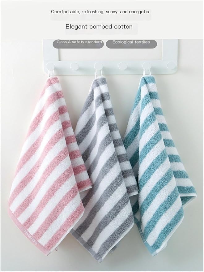 3 Pack Cotton Bath Towels, 70x33 cm, Soft and Absorbent, Jacquard Stripe Design for Home(Grey)