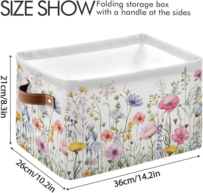 YETTASBIN Herbal Wildflowers Storage Basket 1pc, Large Collapsible Toys Clothes Organizer, Durable Canvas Storage Bin with Handle for Shelves Closet Laundry Home Office Decor