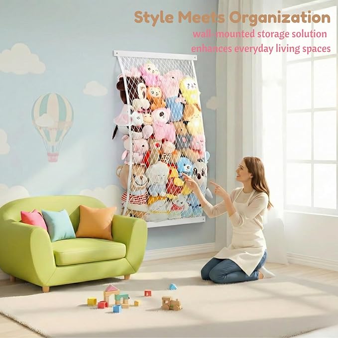 Stuffed Animal Storage Holder, Elastic Stuffed Animal Net,Door/ Wall Mount Length Adjustable Hanging Stuffed Animal Organizer, Plushie Net For Nursery Play Room-White Boards Patent