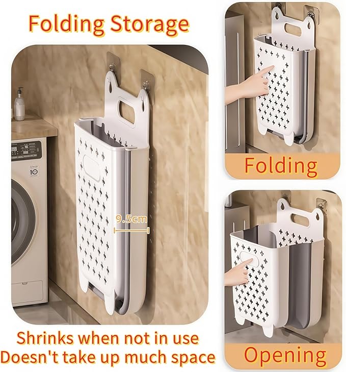 Wall Hanging Laundry Basket,12“ x 7” x 15.1,Collapsible Hanging Laundry Hamper,2Pcak(Light grey)