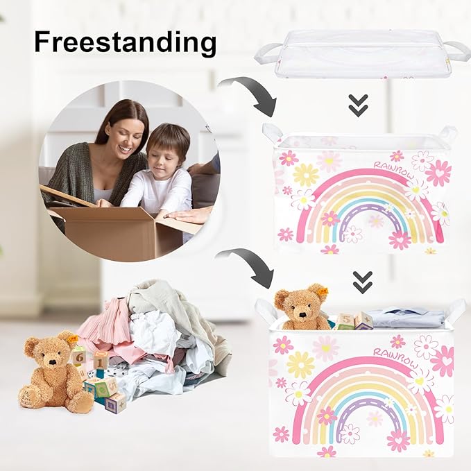 Clastyle Rainbow Baby Laundry Hamper Cloud Kid Storage Basket Women Girl Gift Toy Box Collapsible Clothes Organizer Nursery Bin for Bedroom,Daisy,40 * 30 * 30 cm