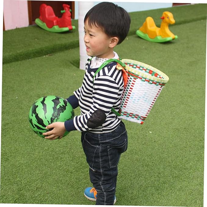 OUNONA Ethnic Style Back Hanging Basket for Boys and Girls Handwoven Toy Storage Random Color for Games and Dance Props Smooth for Home Decor