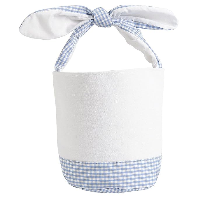 Lillian Vernon Personalized Kids Blue Gingham Easter Bag - 10" Diameter x 10.5"Tall, 100% Polyester Easter Basket, Add Initials or a Name, Easter Treat Bag
