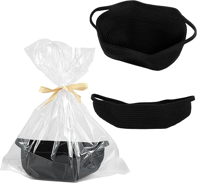 Portable Rope Baskets Small Woven Basket with Bags Baby Toy Basket with Handles Soft Woven Basket for Storage ZHAZHAMO(black)