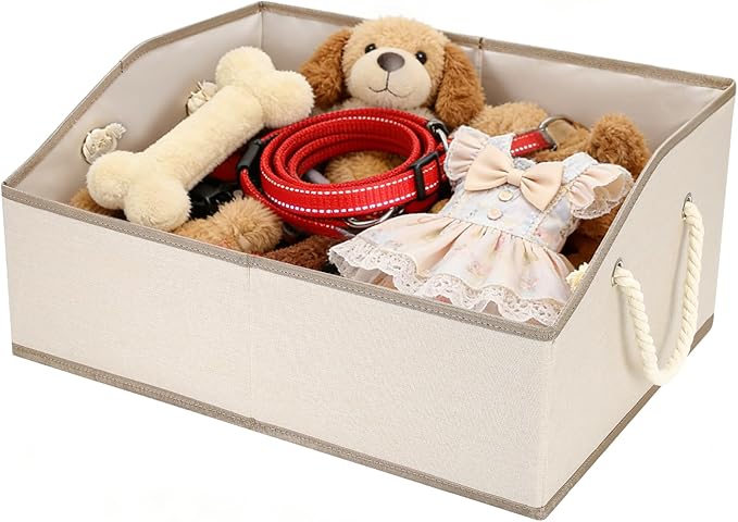 Dog Toy Basket With Handle, Foldable Dog Toy Box for Living Room Area, 20" Basket for Dog‘s Toys, Clothes, Organizers and Storage with Hard Board, Anti-slip for Pet Toys