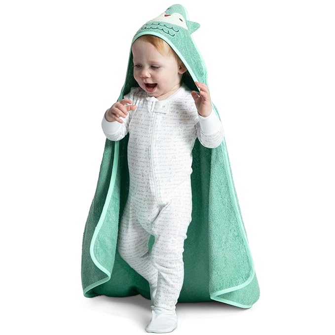 Delta Children Baby/Infant Hooded Bath Towel - Super Soft and Absorbent- Newborn Essential - Ideal Baby Registry/Shower Gift for Boys and Girls, Light Teal Owl