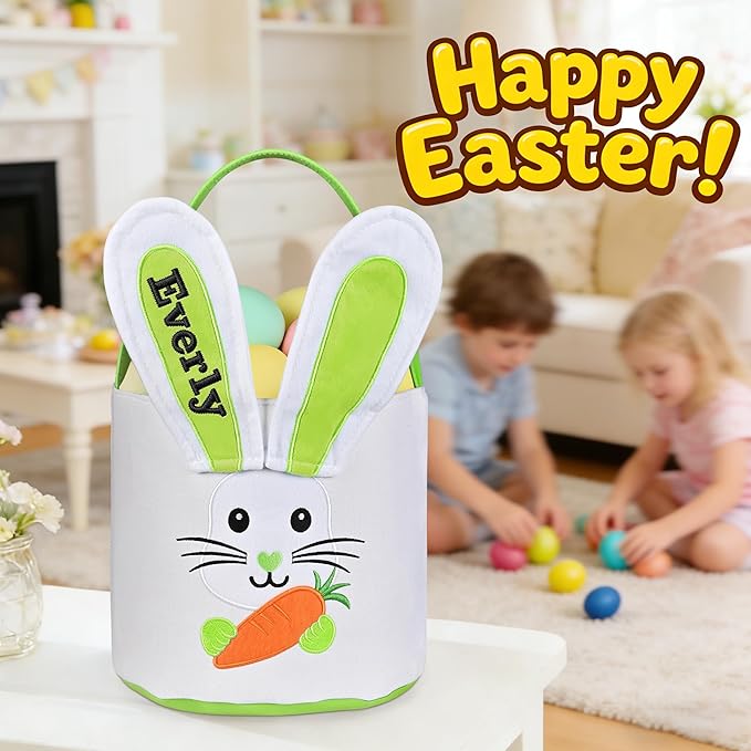 Easter Baskets for Kids - Touber Bunny Easter Basket | Gifts for Boys & Girls and Hunting Party Favor Supplies - Green Ears