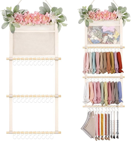 POVETIRE Headband Holder Hair Bows Organizer for Girls, 4-Layer Hair Accessories Display Storage Wall Hanging Decor for Baby Nursery Toddler Girls Room
