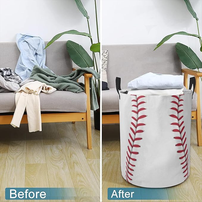 Baseball Laundry Basket Room Décor Hamper Clothes Storage Bucket Toy Organizer Foldable Waterproof Bathroom Laundry Storage Bedroom Large