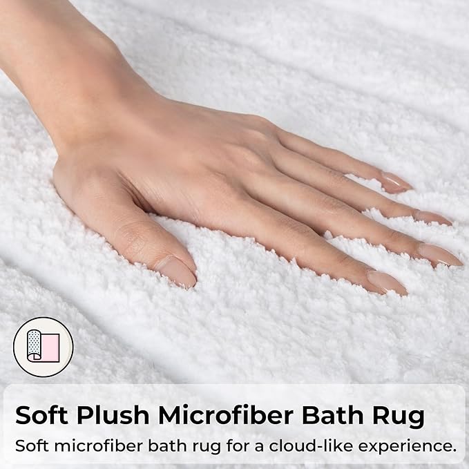 GRANNY SAYS Bathroom Rugs Sets 2 Piece,Soft Bath Mats for Bathroom, Bath Rugs Non Slip Washable, Absorbent Bath Rug for Tub,Shower and Toilet, Bath Mat Set (White, 20" x 32" + 16" x 24")
