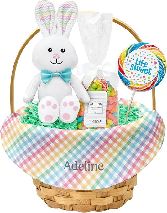 Let's Make Memories Personalized Easter Basket for Kids- For Boys - For Girls - Create Your Own - Fillable - Wicker - Easter Basket Stuffers - Small - Colorful Gingham