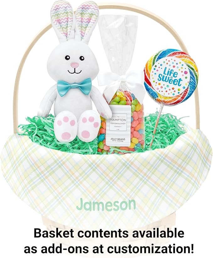 Let's Make Memories Personalized Easter Basket for Kids- For Boys - For Girls - Create Your Own - Fillable - Wicker - Easter Basket Stuffers - Large - Green Fun Plaid