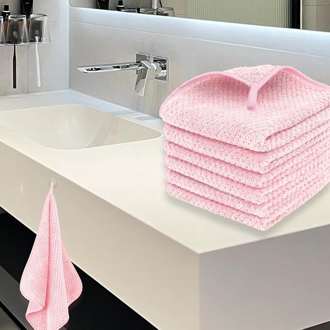 6 Piece Washcloth Set,100% Microfiber - Quick Dry, Thick, Soft, Plush and Highly Absorbent Luxury Hotel & Spa Bath Towel for Bathroom, Pack of 6, Pink