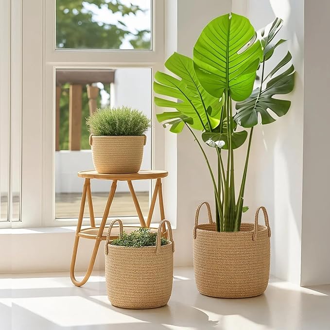 ShellKingdom Laundry Basket, Large Natural Rope Woven Storage Basket with Handles for Home, Living Room, Laundry, Storage Organizer for Blankets, Clothes, Plant, Toys, 19.7 x 14.96 INCH (Jute)