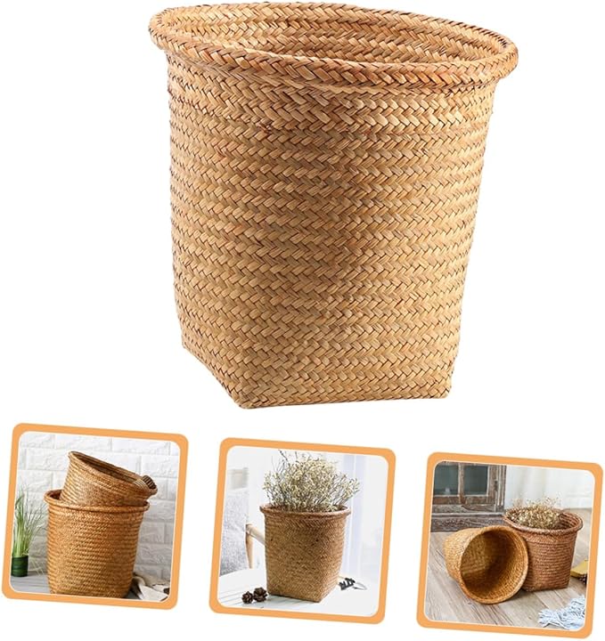 Healifty Large Capacity Round Straw Woven Storage Basket for Home Organization Multi-Functional Decorative Woven Basket for Sundries for Nursery Living Room or Kitchen