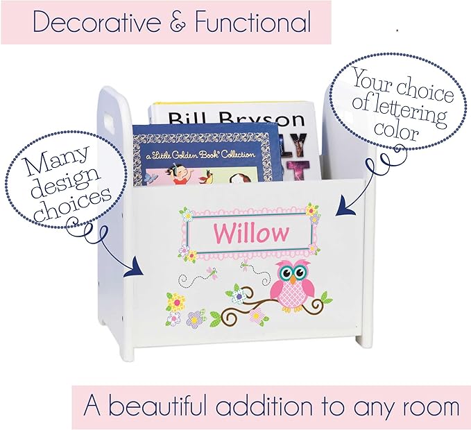 My Bambino Personalized White Boho Rainbow Book Caddy Childrens Book Storage Bin