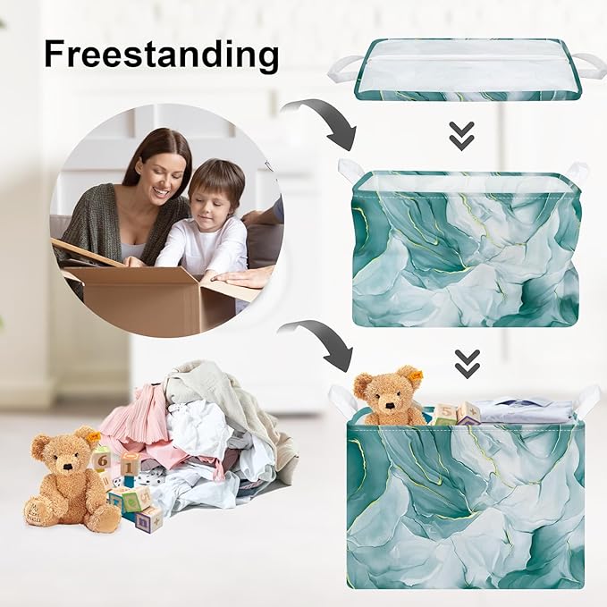 Clastyle Large Marble Baby Girl Gift Storage Basket Collapsible Kid Clothes Book Shelf Basket Toy Nursery Bin, Green, 40 * 30 * 30 cm