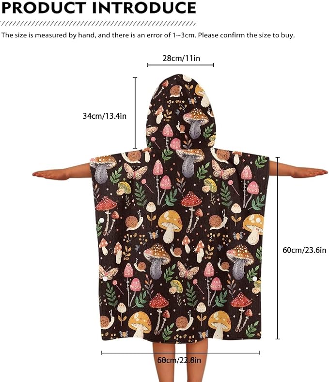 Hooded Kids Bath Towel Mushroom Forest Soft Towel Highly Absorbent Bathroom Beach Swim Supplies Toddlers Shower Decorations for Boys Girls