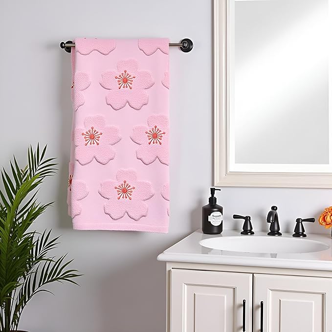 2pcs Cherry Blossom hand towels for bathroom Decorative Towels Set 100% Cotton Pink Jacquard Spring summer floral bath towels dish kitchen towels kitchen Bathroom Decor Gift(cherry blossom Pink)
