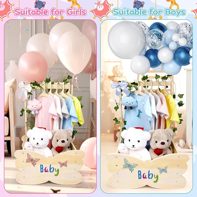 Wooden Baby Shower Crate Closet, Baby Shower Basket with 8 kinds of Accessories Personalized Newborn Boys Girls Gifts, Storage Crate Gifts for New Parent Pregnancy