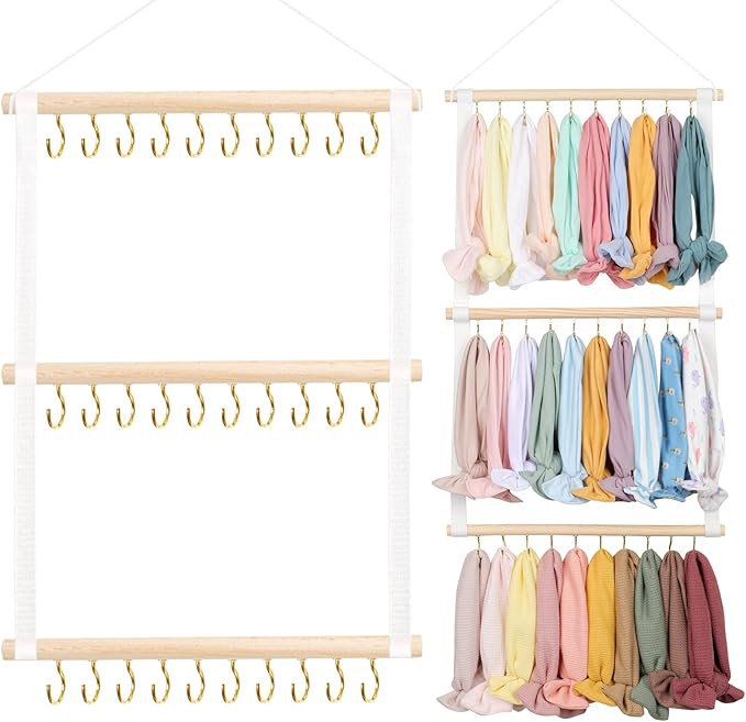 POVETIRE Headband Holder Head Bands Organizer for Girls, Baby Headbands Hair Accessories Organizer Storage Wall Hanging Decor for Nursery Toddler Girls Room