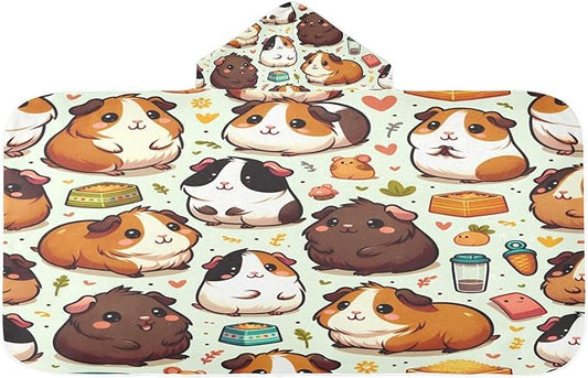 Hooded Beach Towel for Kids, Cute Guinea Pig Girls Boys Bath Towel Poncho, Super Soft & Absorbent Pool Towel, 50 x 23.5 Inches