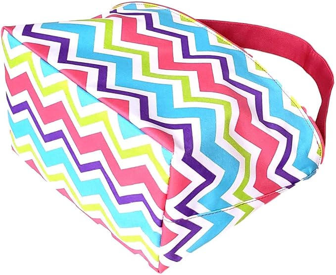 ZIg Zag Chevron Material Easter Basket Bucket for Toys Egg Hunting Party (Pink Chevron with Embroidered Name)
