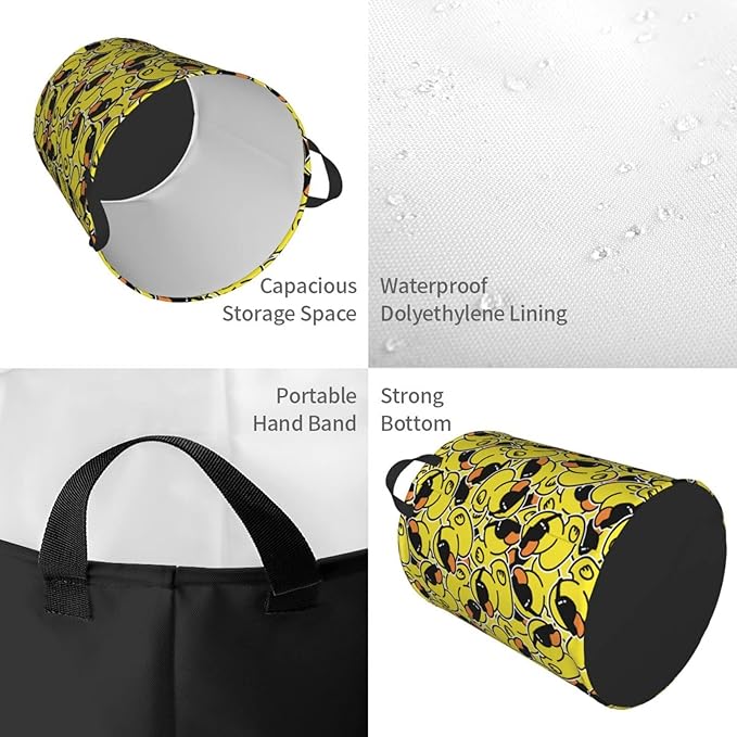 38L Round Laundry Hamper Funny Cute Rubber Ducks Storage Basket Waterproof Coating Organizer Bin For Nursery Clothes Toys