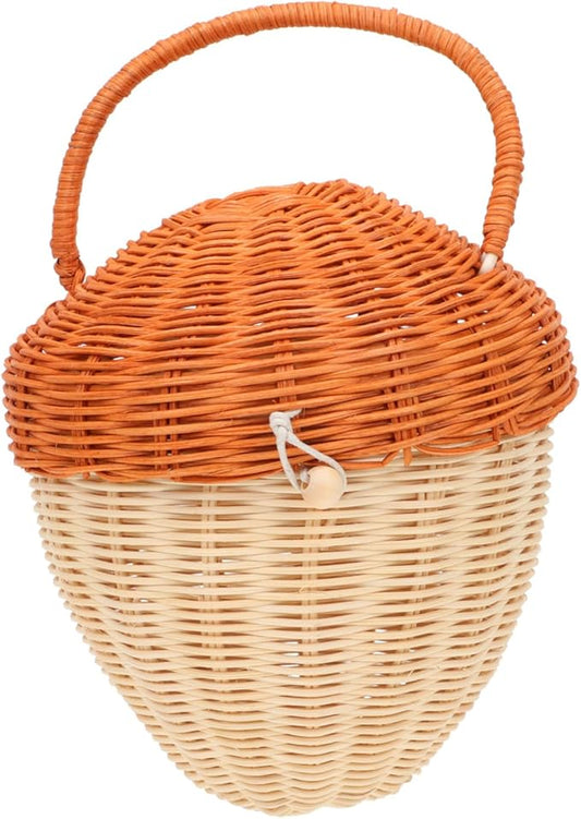DOITOOL Boy Girl 's Acorn Shaped Rattan Clutch Bag Hand-Woven Decorative Basket for Photography Prop and Small Item Storage and Stylish Tote for Outdoor and Party Use